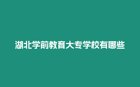 湖北學前教育大專學校有哪些