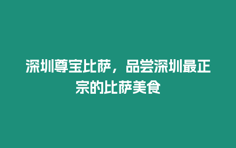 深圳尊寶比薩，品嘗深圳最正宗的比薩美食