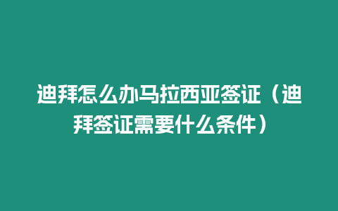 迪拜怎么辦馬拉西亞簽證（迪拜簽證需要什么條件）