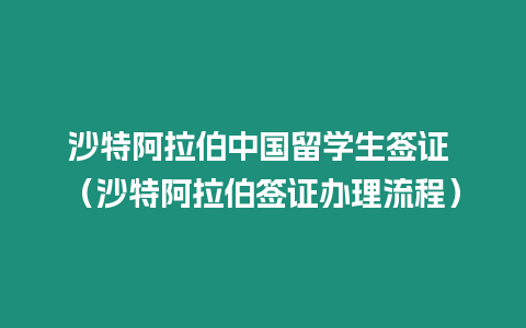 沙特阿拉伯中國留學生簽證 （沙特阿拉伯簽證辦理流程）