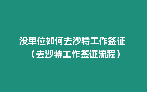 沒單位如何去沙特工作簽證 （去沙特工作簽證流程）