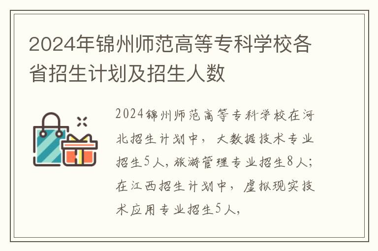 2024年錦州師范高等專科學校各省招生計劃及招生人數