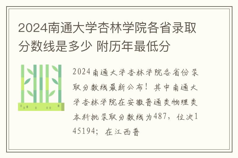 2024南通大學杏林學院各省錄取分數線是多少 附歷年最低分