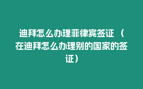 迪拜怎么辦理菲律賓簽證 （在迪拜怎么辦理別的國家的簽證）