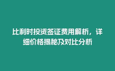 比利時投資簽證費用解析，詳細價格揭秘及對比分析