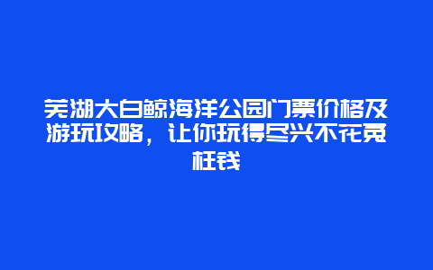 蕪湖大白鯨海洋公園門票價格及游玩攻略，讓你玩得盡興不花冤枉錢