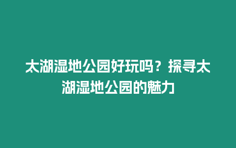 太湖濕地公園好玩嗎？探尋太湖濕地公園的魅力