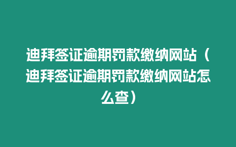 迪拜簽證逾期罰款繳納網站（迪拜簽證逾期罰款繳納網站怎么查）