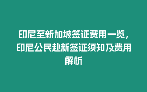 印尼至新加坡簽證費用一覽，印尼公民赴新簽證須知及費用解析