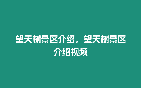 望天樹景區(qū)介紹，望天樹景區(qū)介紹視頻