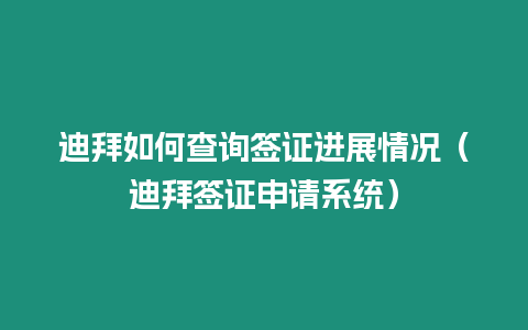 迪拜如何查詢簽證進展情況（迪拜簽證申請系統）