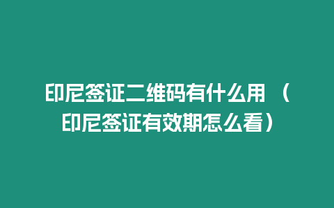 印尼簽證二維碼有什么用 （印尼簽證有效期怎么看）