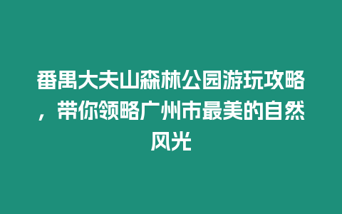 番禺大夫山森林公園游玩攻略，帶你領(lǐng)略廣州市最美的自然風(fēng)光