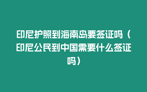 印尼護照到海南島要簽證嗎（印尼公民到中國需要什么簽證嗎）