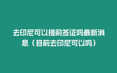 去印尼可以提前簽證嗎最新消息（目前去印尼可以嗎）