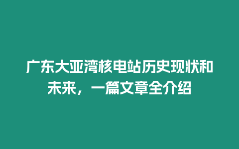 廣東大亞灣核電站歷史現狀和未來，一篇文章全介紹