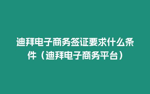 迪拜電子商務(wù)簽證要求什么條件（迪拜電子商務(wù)平臺(tái)）