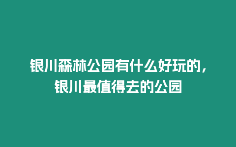 銀川森林公園有什么好玩的，銀川最值得去的公園