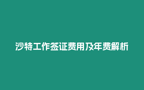 沙特工作簽證費(fèi)用及年費(fèi)解析