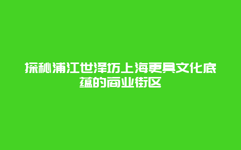 探秘浦江世澤坊上海更具文化底蘊的商業街區