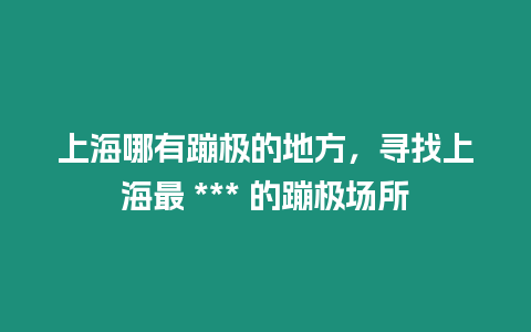 上海哪有蹦極的地方，尋找上海最 *** 的蹦極場所