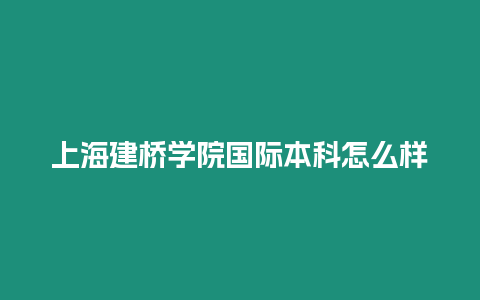 上海建橋學院國際本科怎么樣