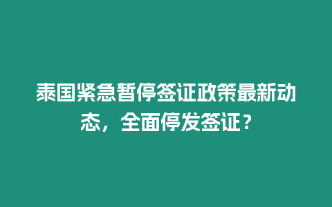 泰國緊急暫停簽證政策最新動態，全面停發簽證？