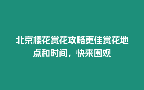 北京櫻花賞花攻略更佳賞花地點和時間，快來圍觀