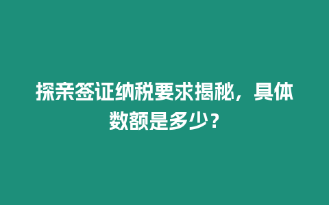 探親簽證納稅要求揭秘，具體數額是多少？