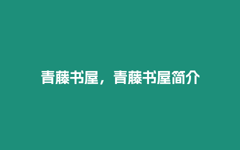 青藤書屋，青藤書屋簡介