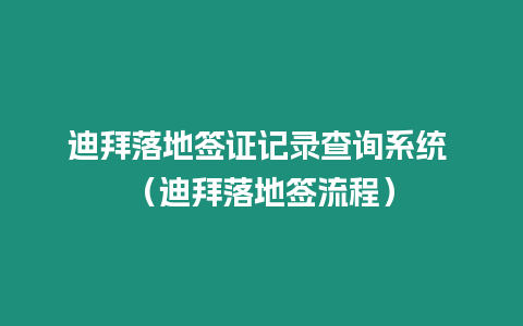 迪拜落地簽證記錄查詢系統 （迪拜落地簽流程）