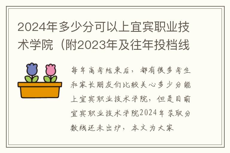 2024年多少分可以上宜賓職業技術學院（附2024年及往年投檔線參考）