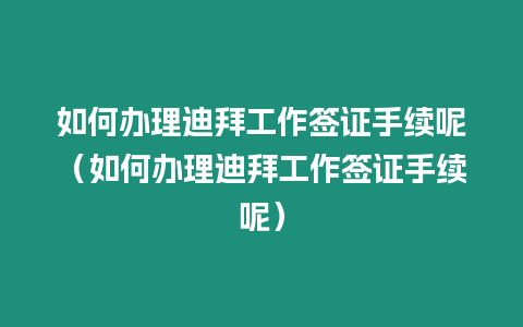 如何辦理迪拜工作簽證手續呢（如何辦理迪拜工作簽證手續呢）