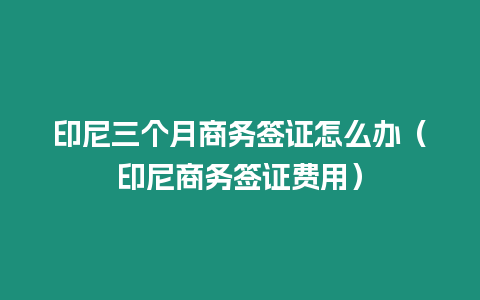 印尼三個月商務簽證怎么辦（印尼商務簽證費用）