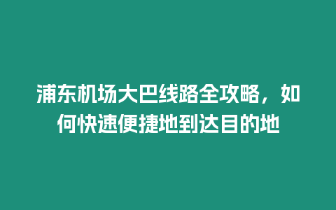 浦東機場大巴線路全攻略，如何快速便捷地到達目的地