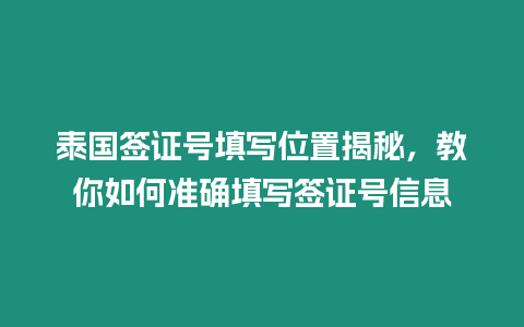 泰國簽證號填寫位置揭秘，教你如何準確填寫簽證號信息