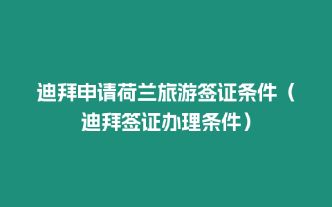 迪拜申請荷蘭旅游簽證條件（迪拜簽證辦理條件）