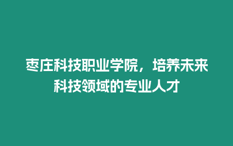 棗莊科技職業學院，培養未來科技領域的專業人才