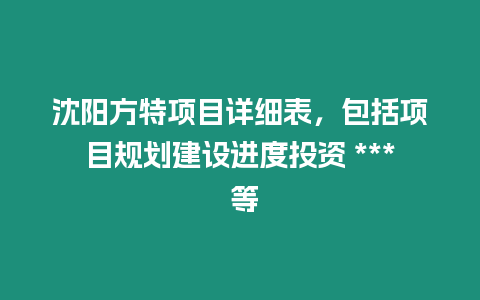 沈陽方特項目詳細(xì)表，包括項目規(guī)劃建設(shè)進(jìn)度投資 *** 等