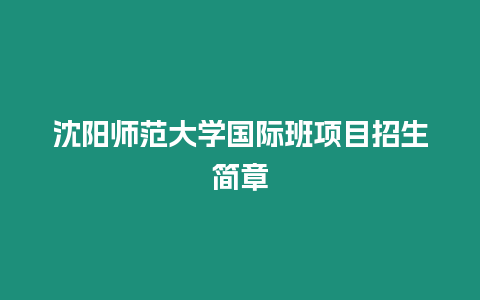 沈陽師范大學國際班項目招生簡章