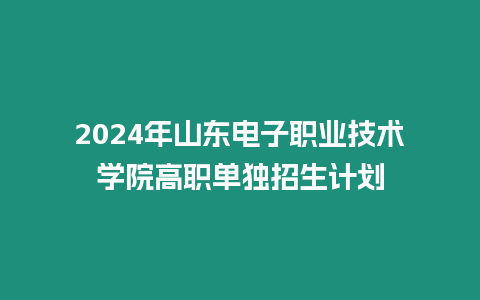 2024年山東電子職業技術學院高職單獨招生計劃