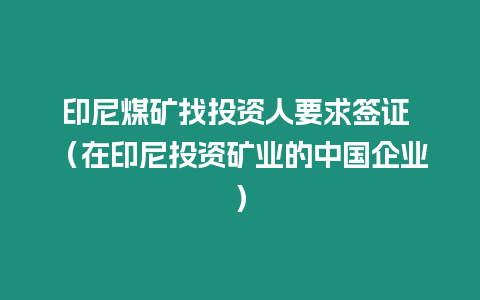 印尼煤礦找投資人要求簽證 （在印尼投資礦業(yè)的中國企業(yè)）