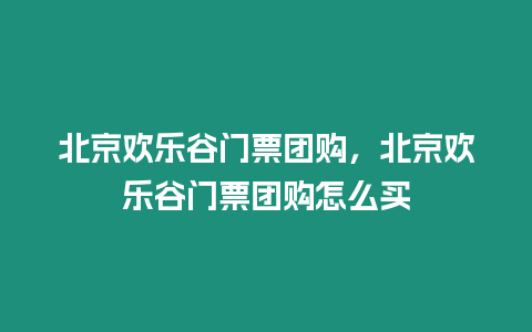 北京歡樂谷門票團購，北京歡樂谷門票團購怎么買