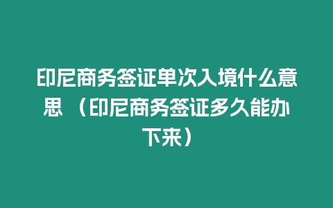 印尼商務簽證單次入境什么意思 （印尼商務簽證多久能辦下來）