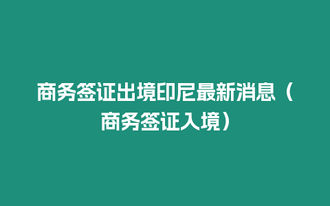 商務簽證出境印尼最新消息（商務簽證入境）