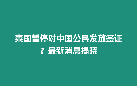 泰國暫停對中國公民發放簽證？最新消息揭曉