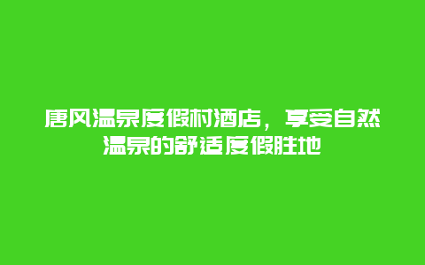 唐風溫泉度假村酒店，享受自然溫泉的舒適度假勝地