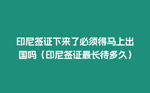 印尼簽證下來了必須得馬上出國嗎（印尼簽證最長待多久）