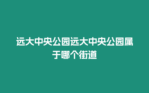 遠大中央公園遠大中央公園屬于哪個街道