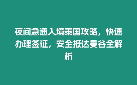 夜間急速入境泰國攻略，快速辦理簽證，安全抵達曼谷全解析